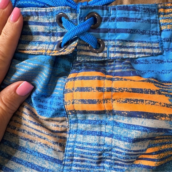 Nike Blue & Orange Men's sz Small Swim Trunks Board Shorts Zip Pocket Drawstring - Picture 5 of 15